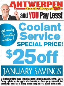 Coolant Service Special! at Antwerpen Nissan Service in Clarksville, MD