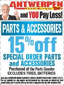 15% Off Special Orders at Antwerpen Nissan Service in Clarksville, MD